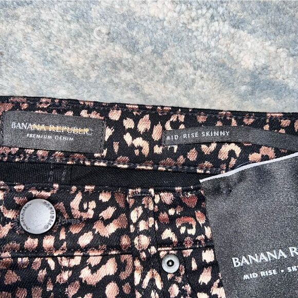 Banana Republic Mid Rise Ankle Rose Gold Metallic Leopard Print Jeans- NWT- sz6 - Picture 6 of 11
